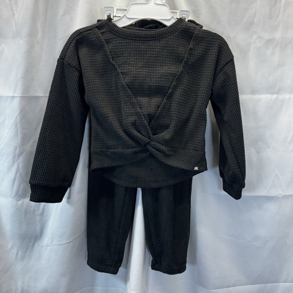 Zero Exposure Girls Black Waffleknit 2 Piece Long Sleeve Set 5/6